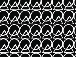Hand drawn, black, white color circle triangle seamless pattern vector