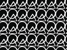 Hand drawn, black, white color circle triangle seamless pattern vector