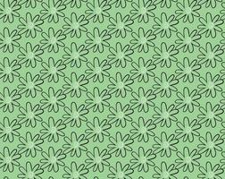 Hand drawn, green, black, white color flower outline seamless pattern vector