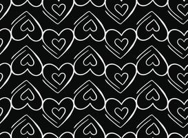 Hand drawn, black, white color hearts outline seamless pattner vector