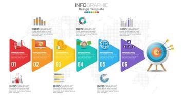 Infograph 6 steps circle element with number and chart diagram, business graph design. vector