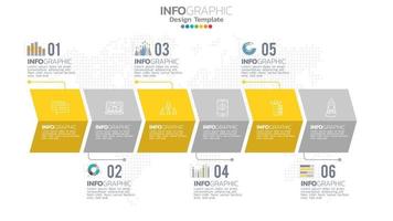 Infograph 6 step yellow color element with circle graphic chart diagram, business graph design. vector