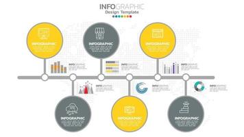 Infograph 6 step yellow color element with circle graphic chart diagram, business graph design. vector