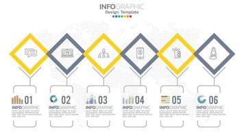 infografía elemento de color amarillo de 6 pasos con diagrama de gráfico circular, diseño de gráfico empresarial. vector