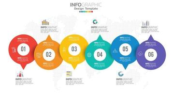 Infograph 6 steps circle element with number and chart diagram, business graph design. vector