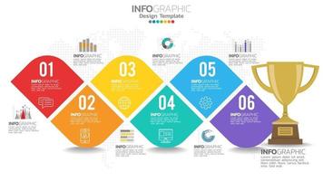 Infograph 6 step yellow color element with circle graphic chart diagram, business graph design.
