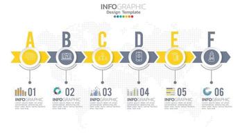 Infograph 6 step yellow color element with circle graphic chart diagram, business graph design. vector