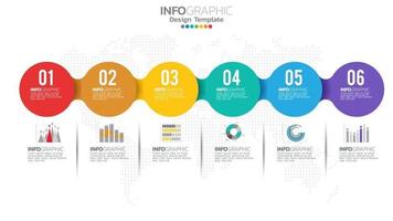 Infograph 6 steps circle element with number and chart diagram, business graph design. vector