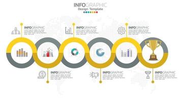 Infograph 6 step yellow color element with circle graphic chart diagram, business graph design. vector