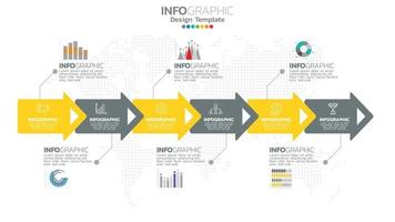 Infograph 6 step yellow color element with circle graphic chart diagram, business graph design. vector