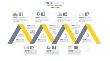 Infograph 7 step yellow color element with circle graphic chart diagram, business graph design. vector