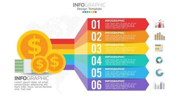 infografía de dinero con diagrama de gráfico de elementos de 6 pasos, diseño de gráfico de negocios. vector