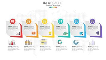 Infograph 6 step yellow color element with circle graphic chart diagram, business graph design. vector