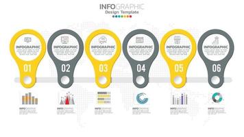 infografía elemento de color amarillo de 6 pasos con diagrama de gráfico circular, diseño de gráfico empresarial. vector