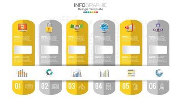 infografía elemento de color amarillo de 6 pasos con diagrama de gráfico circular, diseño de gráfico empresarial. vector