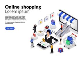 Isometric flat web template for online shopping vector