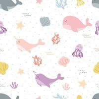 Vector cartoon animals pattern. Seamless pattern with aquatic animals. Design for fabric, textile, wallpaper, surface, background, print, etc. Vector illustration.