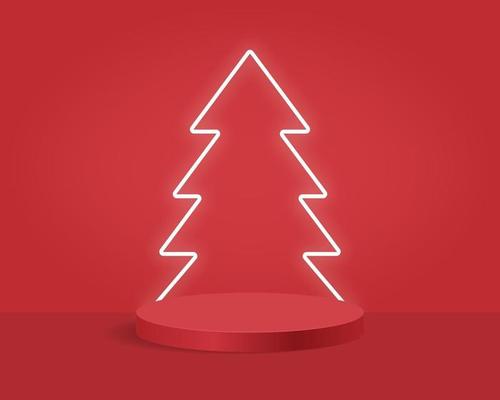 Premium Vector  Podium with neon light christmas tree illustration vector