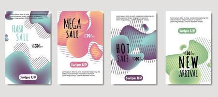 Dynamic abstract fluid mobile for sale banners. Sale banner template design, mega sale special offer set. Design for flyer, gift card, poster on wall, cover book, banner, social media vector