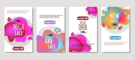 Dynamic abstract fluid mobile for sale banners. Sale banner template design, mega sale special offer set. Design for flyer, gift card, poster on wall, cover book, banner, social media vector