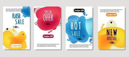 Dynamic abstract fluid mobile for sale banners. Sale banner template design, mega sale special offer set. Design for flyer, gift card, poster on wall, cover book, banner, social media vector