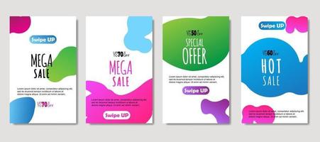 Dynamic abstract fluid mobile for sale banners. Sale banner template design, mega sale special offer set. Design for flyer, gift card, poster on wall, cover book, banner, social media vector