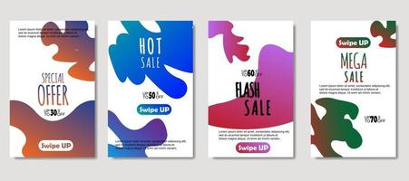 Dynamic abstract fluid mobile for sale banners. Sale banner template design, mega sale special offer set. Design for flyer, gift card, poster on wall, cover book, banner, social media vector