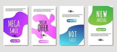 Dynamic abstract fluid mobile for sale banners. Sale banner template design, mega sale special offer set. Design for flyer, gift card, poster on wall, cover book, banner, social media vector