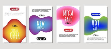 Dynamic abstract fluid mobile for sale banners. Sale banner template design, mega sale special offer set. Design for flyer, gift card, poster on wall, cover book, banner, social media vector