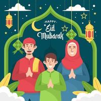 feliz eid mubarak saludo concepto vector