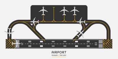 Top view of airport runway and taxi way with airplane, vector illustration