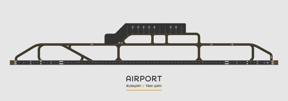 Top view of airport runway and taxi way with airplane, vector illustration