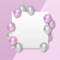 Pink and white balloons on empty white background, vector illustration