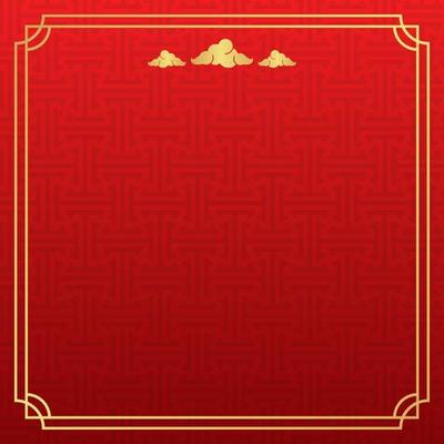 Chinese background, decorative classic festive red background and gold frame, vector illustration