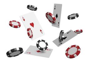 3D casino poker cards and playing chips isolated on white background, vector illustration
