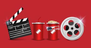 Concepto de fondo de cine, objeto de cine aislado sobre fondo rojo, ilustración vectorial vector