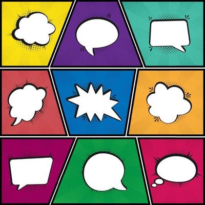 Speech bubbles set, halftone shadows, vector illustration