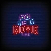 Movie Time Design Neon Signs Style Text Vector