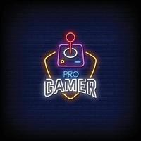 pro gamer design letreros de neón estilo texto vector