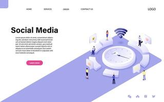 Social media concept with character for website landing page and mobile template vector