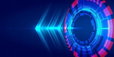 Abstract technology blue HUD circle, light beam and arrow pattern perspective on dark background Hi-tech communication concept. vector