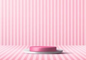 3D realistic pink and white rendering podium studio stage for display showcase with vertical lines pattern perspective background vector