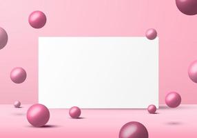 3D realistic pink balls spheres shapes with white backdrop background vector