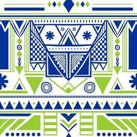 diseño étnico oriental en patrón transparente de vector multicolor con formas abstractas. Resumen tribal vintage tradicional con papel tapiz azul, verde y blanco, diseño de tela, tela, textil.