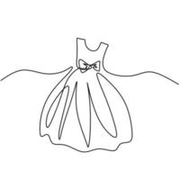 Continuous one line drawing of a beauty gown. Short dress party for girl hand-drawn line art minimalism design. Woman clothes concept isolated on white background. Vector illustration