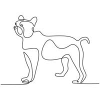 Perro de caza un dibujo de línea continua sobre fondo blanco. perrito divertido es pose de pie. el concepto de vida silvestre, mascotas, veterinaria. Ilustración de vector de estilo minimalista dibujado a mano. icono de mascota amigable