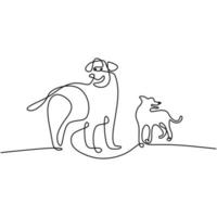 Continuous one line drawing of two dog minimalism style. Purebred hound dog mascot concept for pedigree friendly pet icon. The concept of wildlife, pets, veterinary. Vector illustration