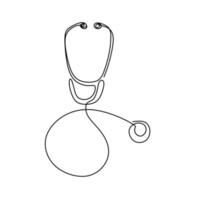 One line logo design of stethoscope. Health Care World Day. Medical science research doctor nurse equipment silhouette concept isolated on white background. Vector hospital tool illustration