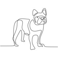 Hound dog one continuous line drawing on white background. Funny doggy is standing pose. The concept of wildlife, pets, veterinary. Hand drawn minimalism style vector illustration. Friendly pet icon