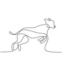 Hound dog one continuous line drawing on white background. Funny doggy is standing pose. The concept of wildlife, pets, veterinary. Hand drawn minimalism style vector illustration. Friendly pet icon